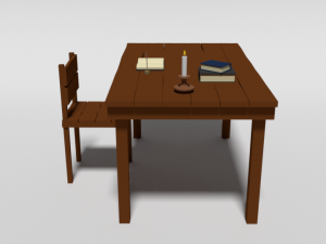 low poly cartoon old wooden table and chair 3D 모델