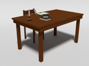 low poly cartoon old wooden table and chair 3D 모델