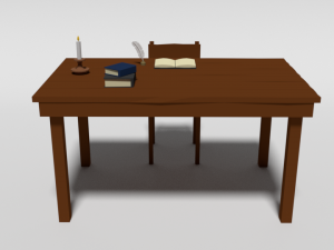 low poly cartoon old wooden table and chair 3D 모델