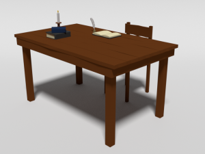 low poly cartoon old wooden table and chair 3D 모델