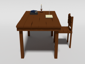low poly cartoon old wooden table and chair 3D 모델