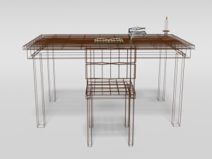 low poly cartoon old wooden table and chair 3D 모델