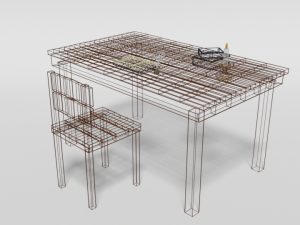 low poly cartoon old wooden table and chair 3D 모델