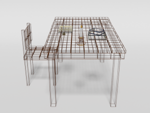low poly cartoon old wooden table and chair 3D 모델