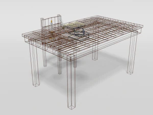 low poly cartoon old wooden table and chair 3D Model