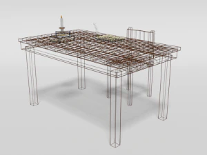 low poly cartoon old wooden table and chair 3D Model
