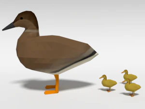 low poly cartoon gadwall duck 3D Model
