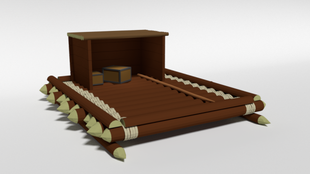 low poly cartoon wooden raft 3D मॉडल .c4d .max .obj .3ds .fbx .stl .blend 