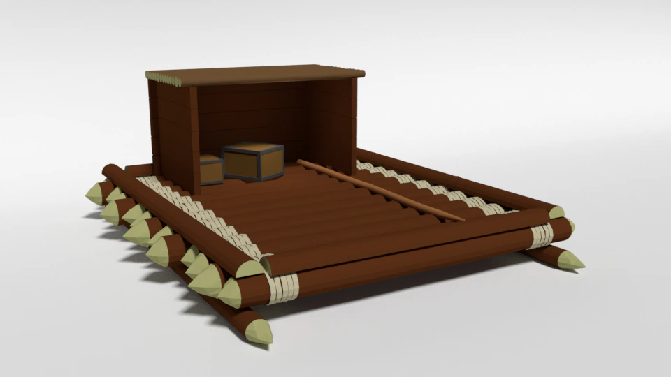low poly cartoon wooden raft 3D Model .c4d .max .obj .3ds .fbx .stl .blend 