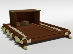 low poly cartoon wooden raft Modello 3D