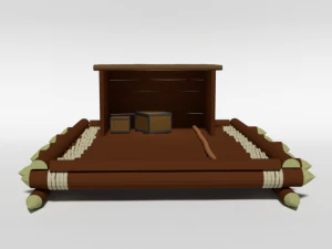 low poly cartoon wooden raft 3D Model