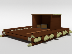 low poly cartoon wooden raft 3D मॉडल