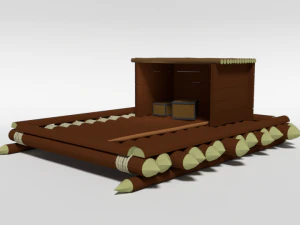 low poly cartoon wooden raft 3D Model