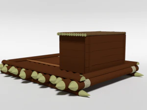 low poly cartoon wooden raft 3D Model