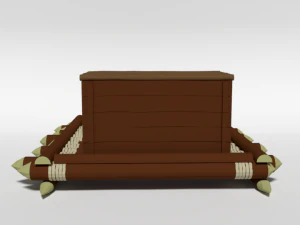low poly cartoon wooden raft 3D Model