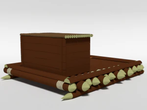 low poly cartoon wooden raft 3D Model