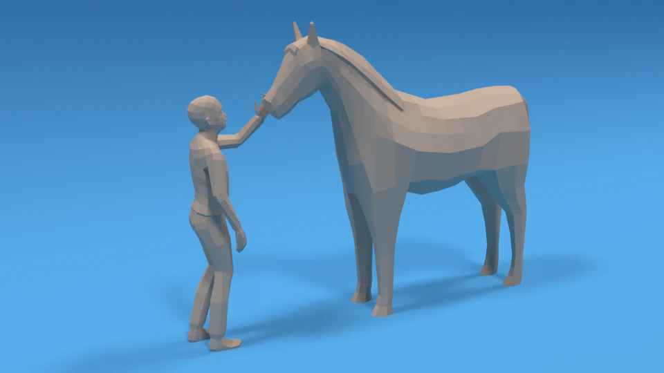 low poly cartoon kid touching a horse 3D Model .c4d .max .obj .3ds .fbx .stl .blend 