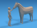 Low Poly Cartoon Kid Touching a Horse 3D Model