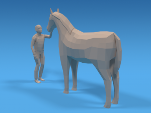 low poly cartoon kid touching a horse 3Dモデル