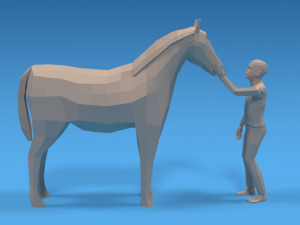 low poly cartoon kid touching a horse 3Dモデル