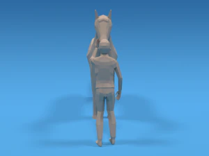 low poly cartoon kid touching a horse 3D Model