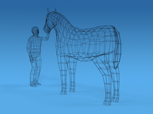 low poly cartoon kid touching a horse 3Dモデル
