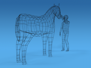low poly cartoon kid touching a horse 3Dモデル