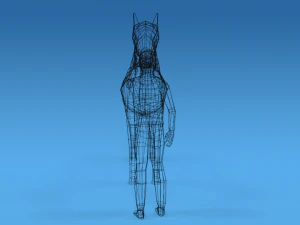 low poly cartoon kid touching a horse 3D Model
