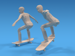 low poly kids skateboarding 3D Model