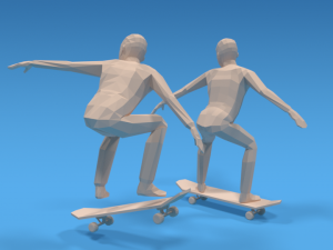 low poly kids skateboarding 3D Model