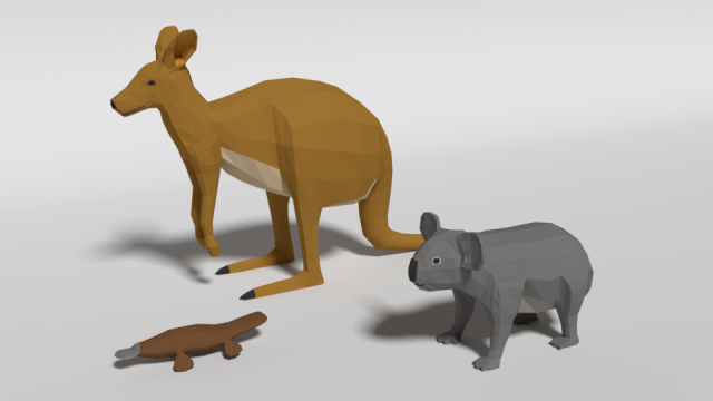 low poly cartoon australian animals pack Modèle 3D .c4d .max .obj .3ds .fbx .stl .blend 