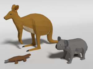 low poly cartoon australian animals pack 3D Model