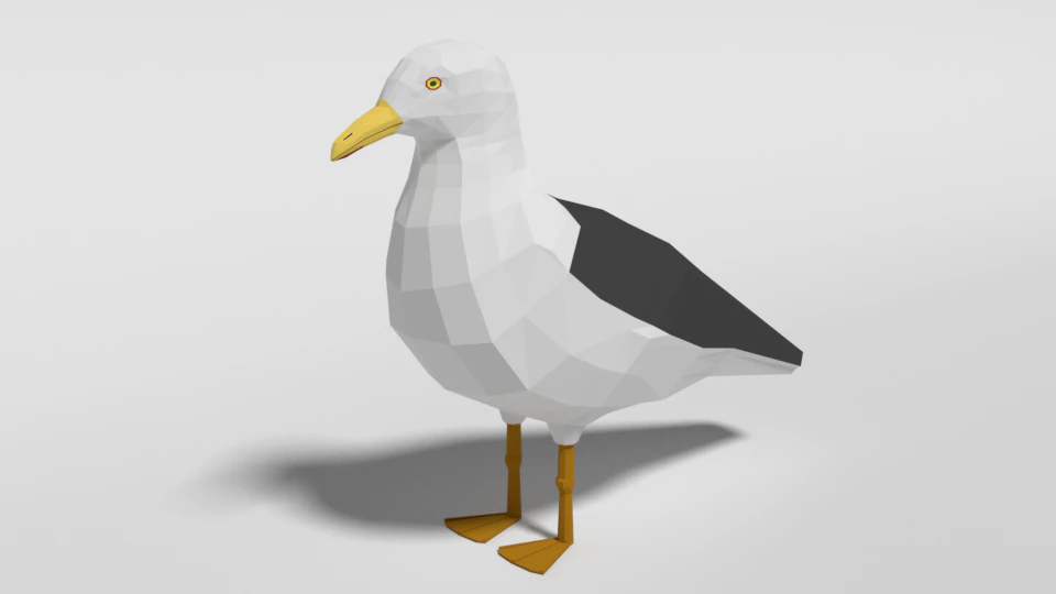 low poly cartoon seagull 3D Model .c4d .max .obj .3ds .fbx .stl .blend 