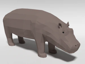 low poly cartoon hippopotamus 3D Model