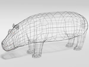 low poly cartoon hippopotamus 3D Model
