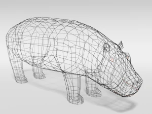 low poly cartoon hippopotamus 3D Model