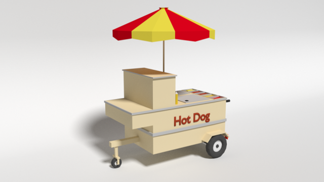 low poly cartoon hot dog cart 3D Model .c4d .max .obj .3ds .fbx .stl .blend 