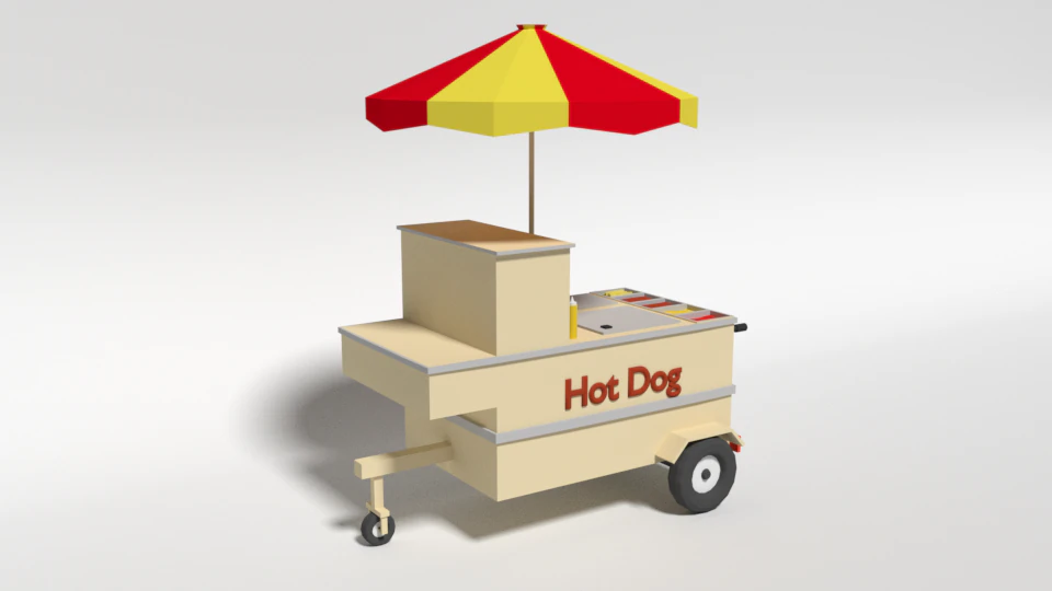 low poly cartoon hot dog cart 3D Model .c4d .max .obj .3ds .fbx .stl .blend 