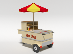 low poly cartoon hot dog cart 3D Model
