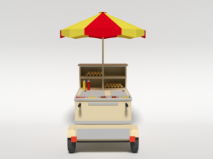 low poly cartoon hot dog cart 3D Model