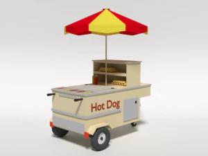 low poly cartoon hot dog cart 3D Model