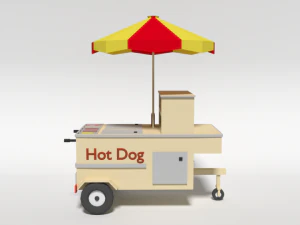 low poly cartoon hot dog cart 3D Model