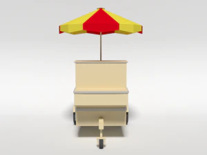 low poly cartoon hot dog cart 3D Model