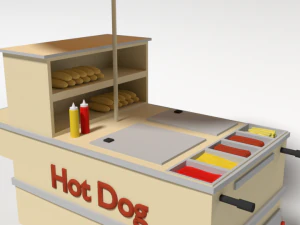 low poly cartoon hot dog cart 3D Model