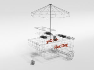 low poly cartoon hot dog cart 3D Model