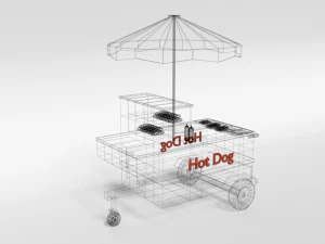 low poly cartoon hot dog cart 3D Model