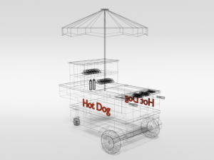 low poly cartoon hot dog cart 3D Model
