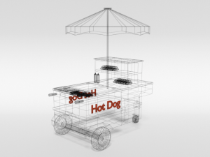 low poly cartoon hot dog cart 3D Model