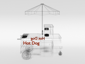 low poly cartoon hot dog cart 3D Model