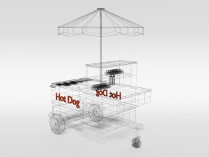 low poly cartoon hot dog cart 3D Model